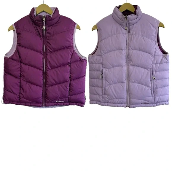 L.L. Bean Purple Goose Down Reversible Puffer Vest Gorpcore Travel Hiking - Picture 1 of 7